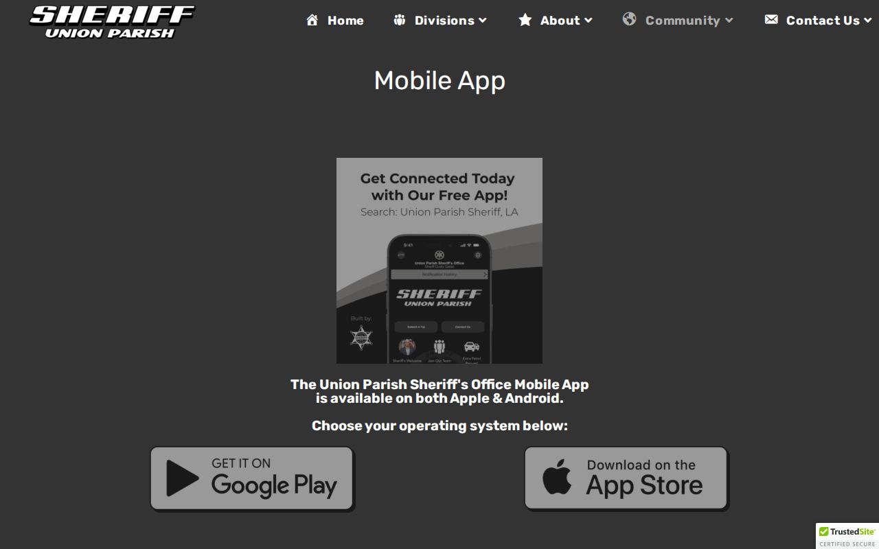 Union Parish arrests app page for current booking checks