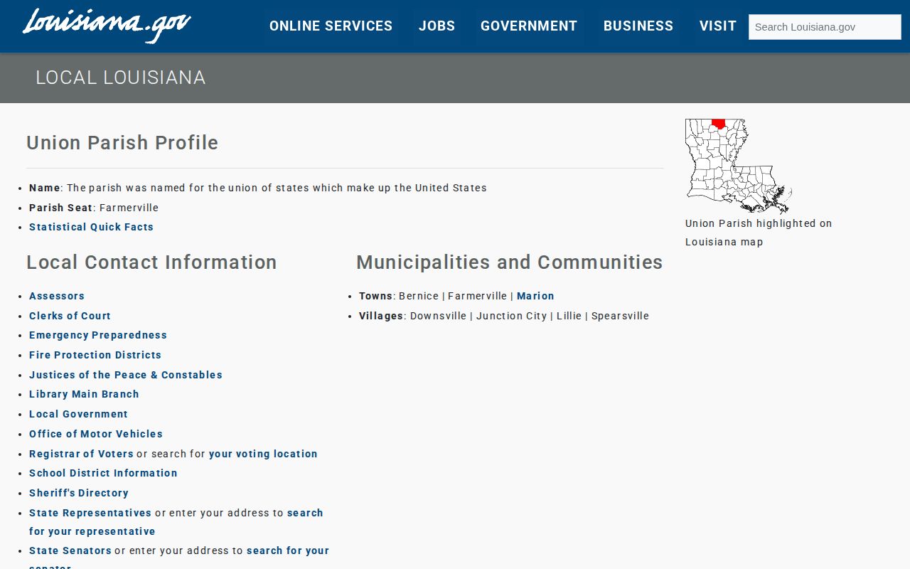 Louisiana government profile identifying Marion for recent arrest research