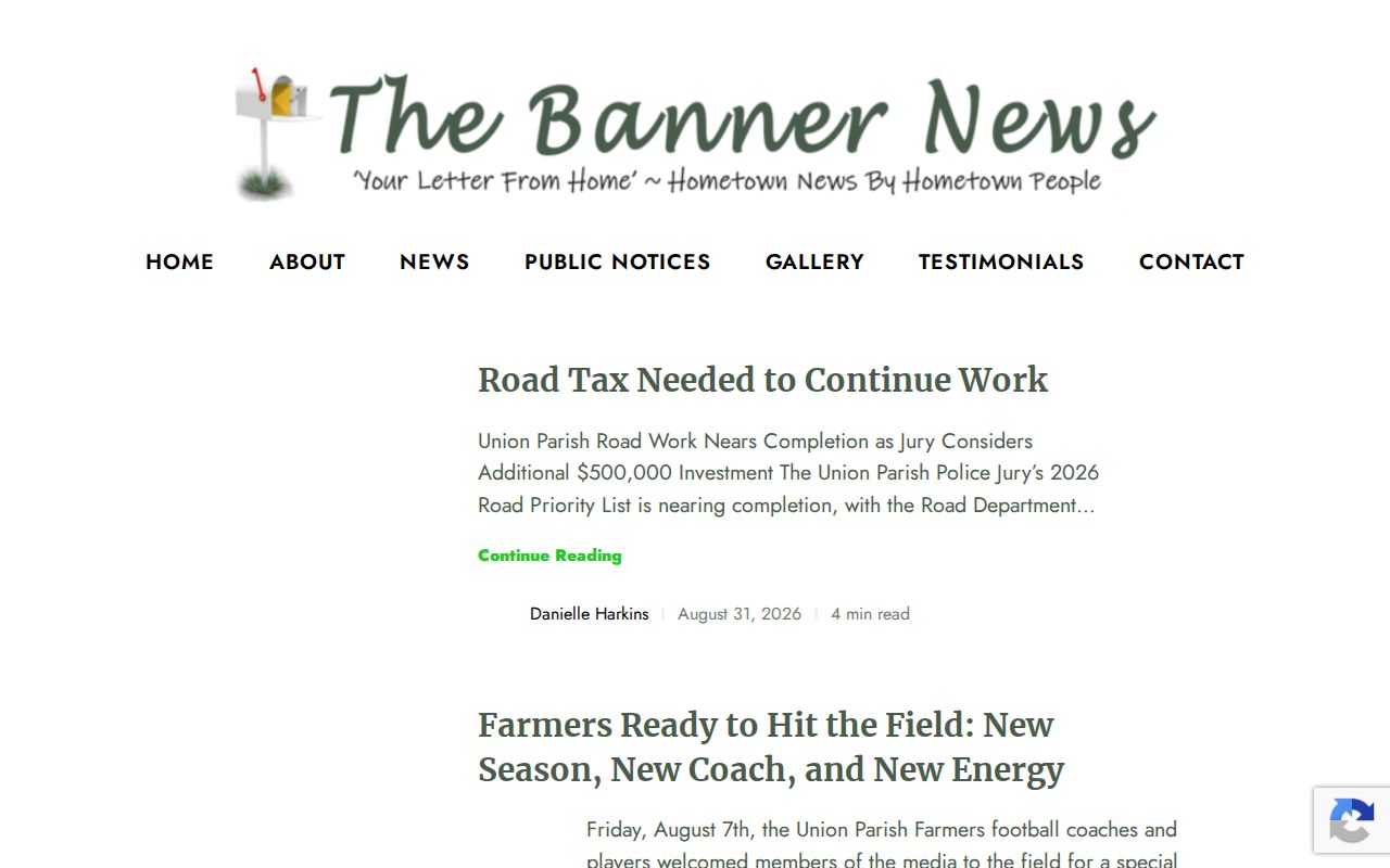 The Banner News page covering selected Bernice arrest news
